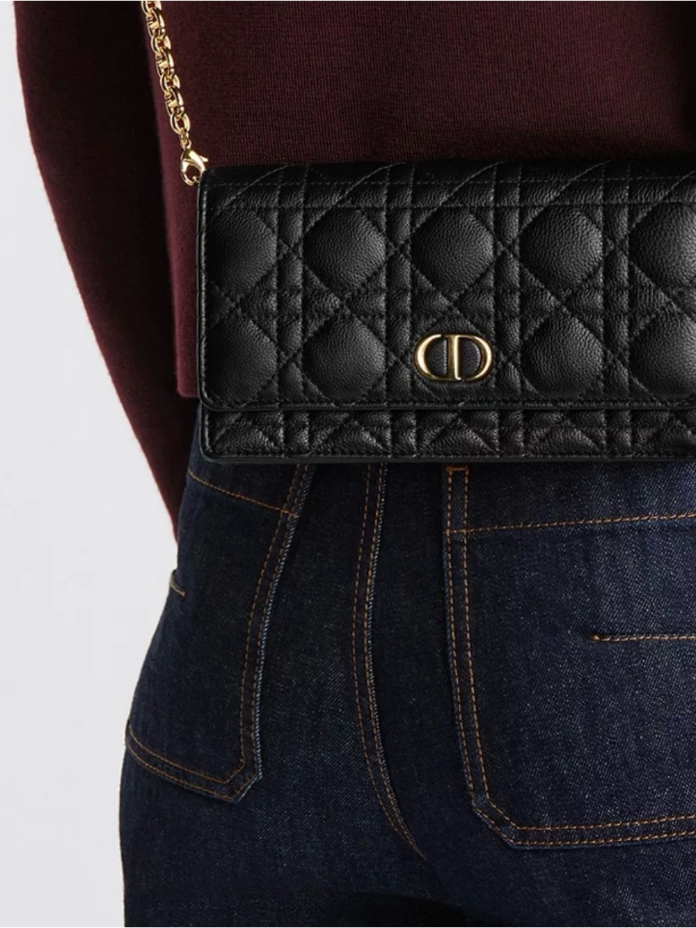 Dior Black Quilted Leather Chain Wallet GWP